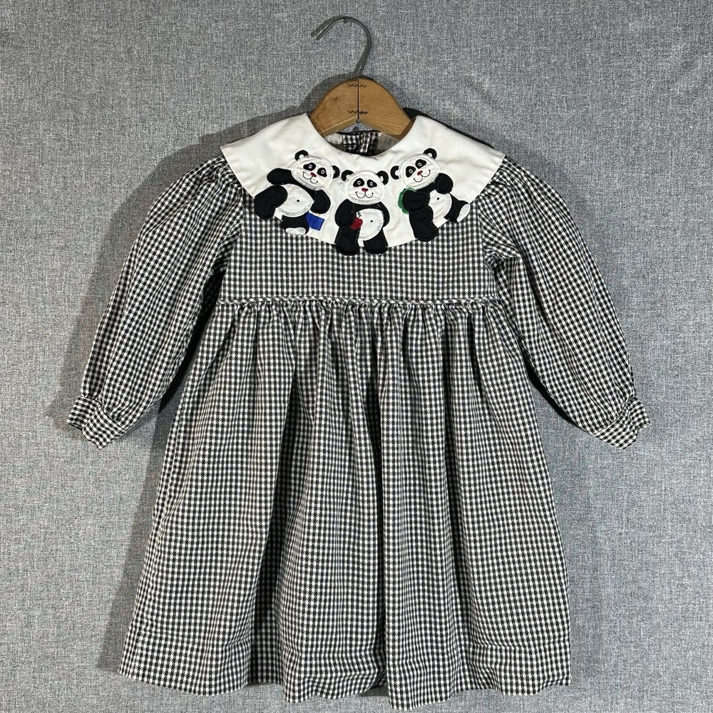 Vintage 80s/90s Austin And Ashley Cotton Houndstooth Dress Embroidered Girls 5